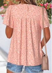 Floral Print Patchwork Light Pink Short Sleeve T Shirt