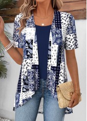 Patchwork Navy Short Sleeve Fake Two Piece Twinset