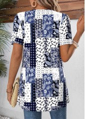 Patchwork Navy Short Sleeve Fake Two Piece Twinset
