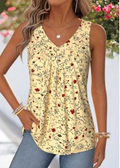 Floral Print Patchwork Light Yellow Sleeveless Tank Top