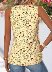 Floral Print Patchwork Light Yellow Sleeveless Tank Top