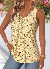 Floral Print Patchwork Light Yellow Sleeveless Tank Top