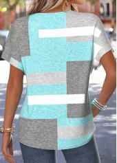 Geometric Print Tummy Coverage Mint Green T Shirt