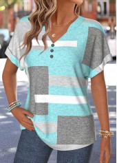 Geometric Print Tummy Coverage Mint Green T Shirt