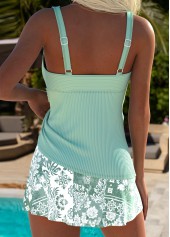 Mid Waisted Random Floral Print Sage Green Tankini Set