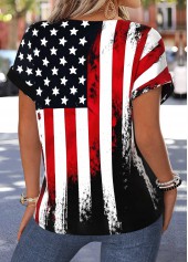 American Flag Tummy Coverage Black Short Sleeve Blouse