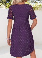 Patchwork Purple Short V Neck Dress