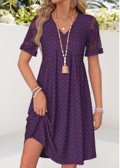 Patchwork Purple Short V Neck Dress