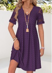 Patchwork Purple Short V Neck Dress