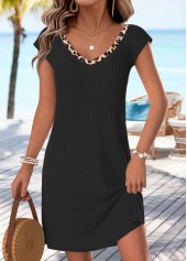 Leopard Bowknot Black Short V Neck Dress