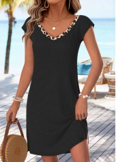 Leopard Bowknot Black Short V Neck Dress