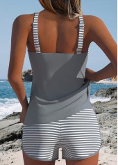 Mid Waisted Striped Two-piece Grey Tankini Set