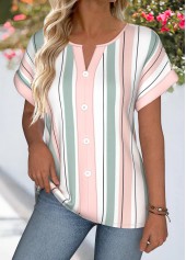Striped Tummy Coverage Multi Color Short Sleeve Blouse