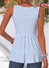 Striped Corset Blue Sleeveless Round Neck Tank Top