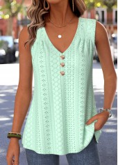 Curved Hem Mint Green Sleeveless V Neck Tank Top
