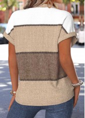 Geometric Print Tummy Coverage Light Camel Short Sleeve Blouse