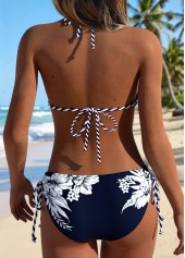 Mid Waisted Floral Print Pull On Navy Bikini Set