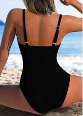 Gingham Print Cut Out Black One Piece Swimwear