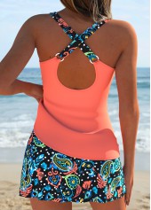 Mid Waisted Tribal Print Surplice Coral Tankini Set