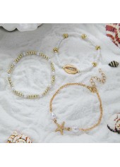 Beige Shell Starfish Alloy Beaded Bracelets