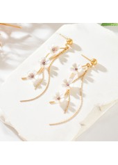 Golden Plastic Flower Tassel Design Earrings