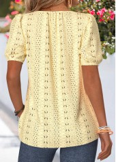 Curved Hem Light Yellow Short Sleeve Split Neck Blouse