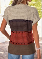 Striped Multi Color Short Sleeve Split Neck T Shirt