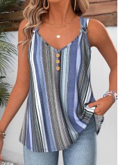 Striped Tummy Coverage Dusty Blue Strappy Tank Top