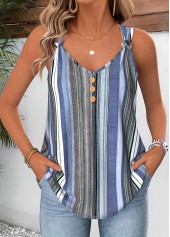 Striped Tummy Coverage Dusty Blue Strappy Tank Top