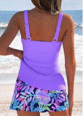 Mid Waisted Floral Print Two-piece Purple Tankini Set