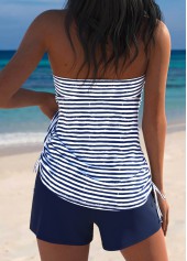Mid Waisted Striped Surplice Navy Tankini Set
