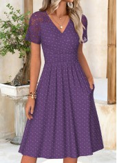 Surplice Purple Short Sleeve V Neck Dress