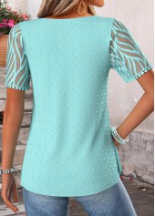 Patchwork Cyan Short Sleeve Scoop Neck T Shirt