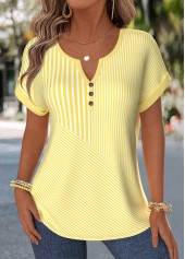 Geometric Print Tummy Coverage Yellow Short Sleeve Blouse