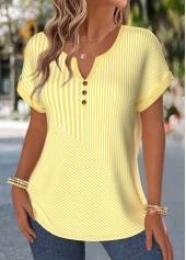 Geometric Print Tummy Coverage Yellow Short Sleeve Blouse