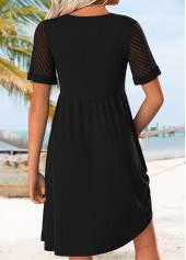 Shirred Black Short V Neck Dress