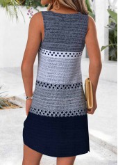 Multi Stripe Print Tummy Coverage Blue Short Sleeveless Dress