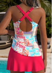 Mid Waisted Bohemian Print Twist Hot Pink Tankini Set