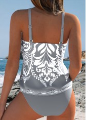 Mid Waisted Tribal Print Two-piece Grey Tankini Set