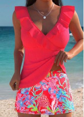 High Waisted Marine Life Print Fake 2in1 Tankini Set