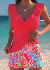 High Waisted Marine Life Print Fake 2in1 Tankini Set