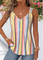 Multi Stripe Print Curved Hem Sleeveless Tank Top