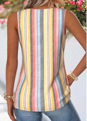 Multi Stripe Print Curved Hem Sleeveless Tank Top