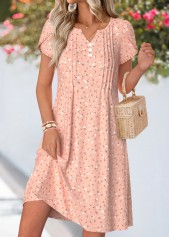 Ditsy Floral Print Tuck Stitch Dusty Pink Dress