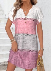 Geometric Print Tummy Coverage Pink Short Split Neck Dress