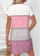 Geometric Print Tummy Coverage Pink Short Split Neck Dress
