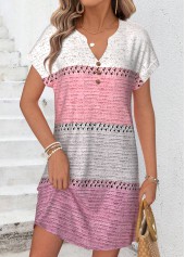 Geometric Print Tummy Coverage Pink Short Split Neck Dress