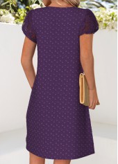 Tuck Stitch Purple Short V Neck Dress