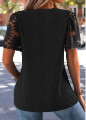 Patchwork Black Short Sleeve V Neck T Shirt