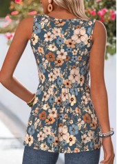 Floral Print Wrap Navy Sleeveless Round Neck Tank Top